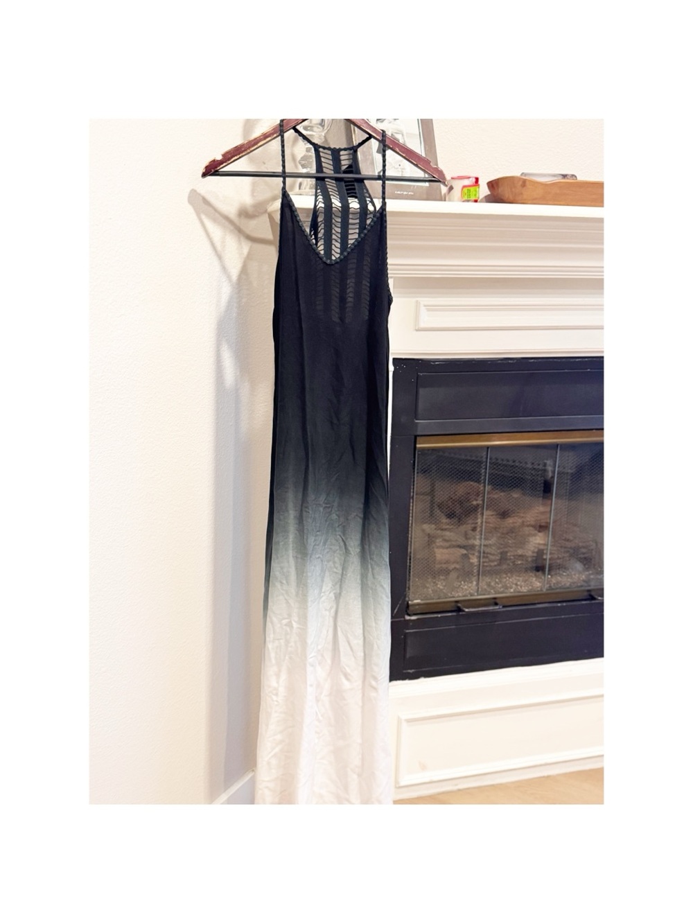 Boho Black to White Ombre Maxi Dress with Strappy Back